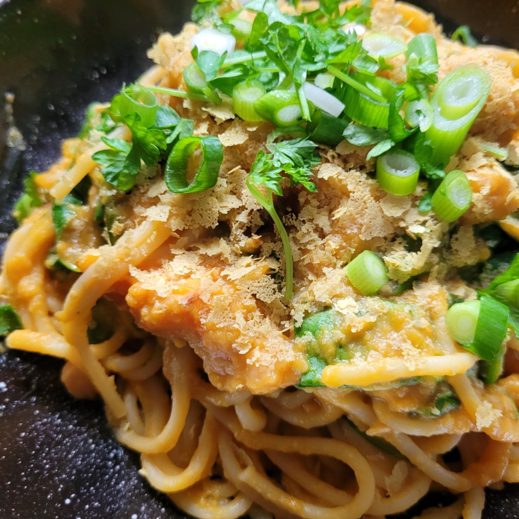 Plant based butternut squash sauce spaghetti
