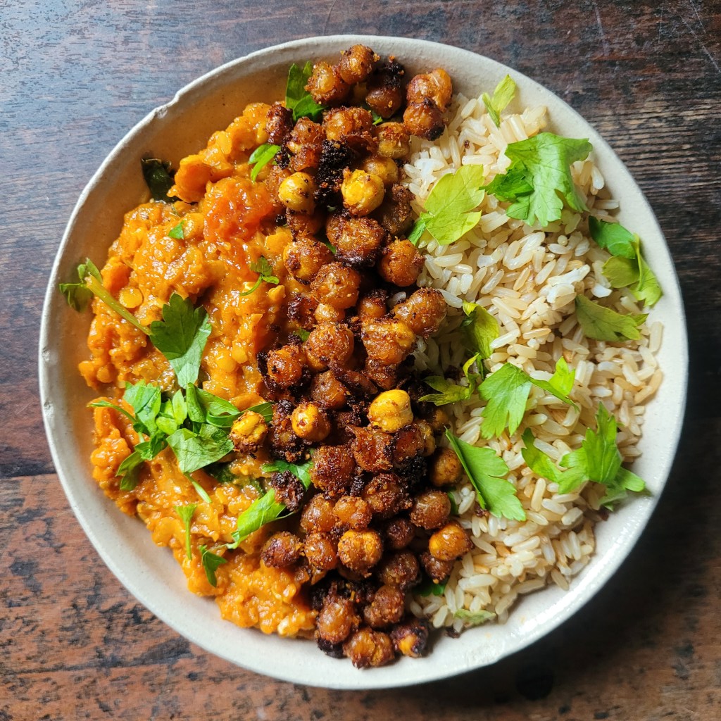 Red Lentil Dahl and Crispy Chickpeas