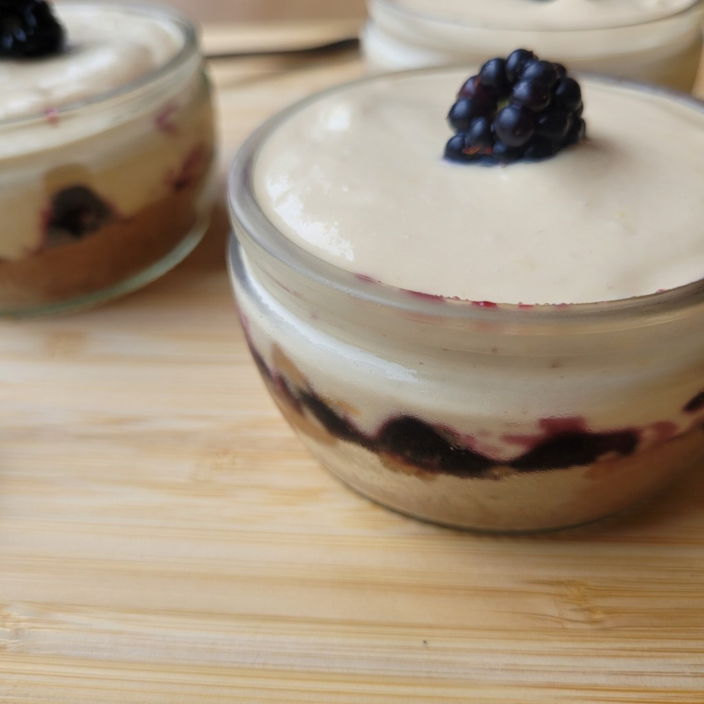 vegan ginger and bramble cheesecake pots