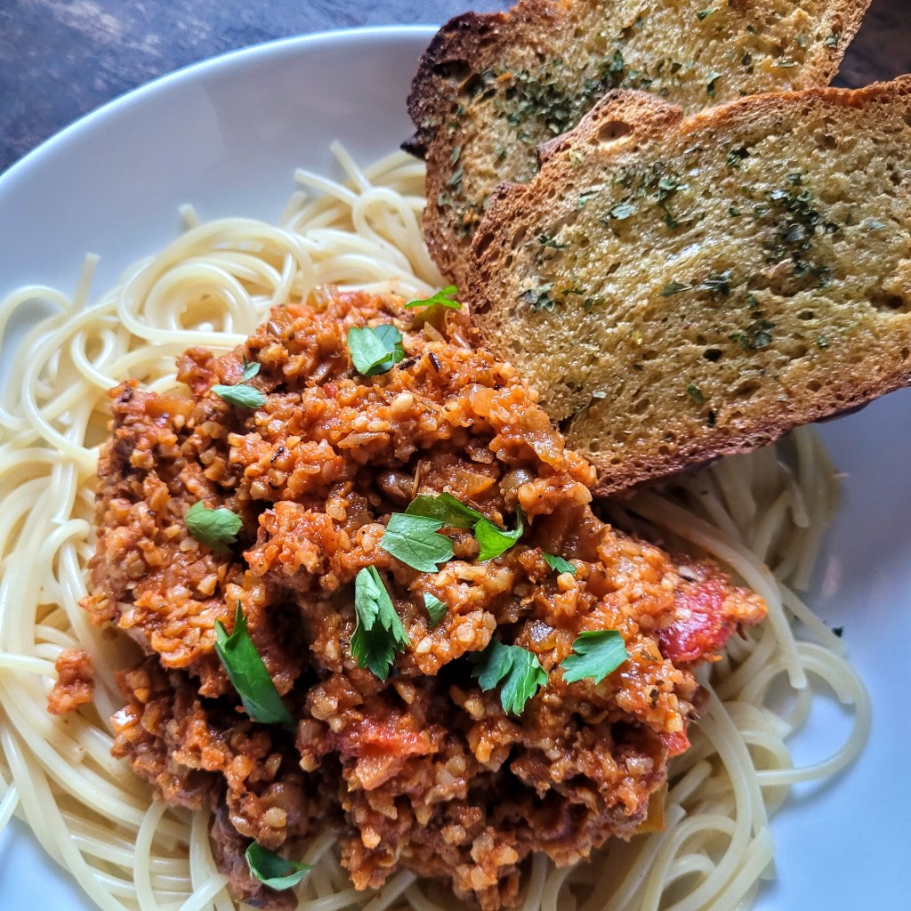 plant based vegan spaghetti bolognaise