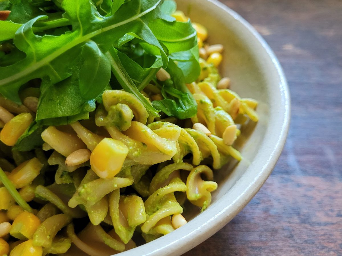 Creamy green pesto pasta and rocket&nbsp;salad