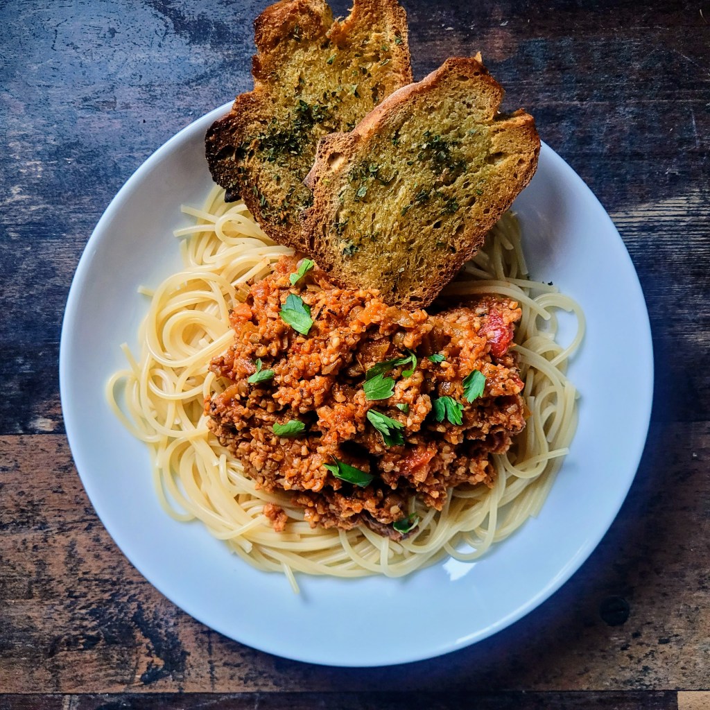 plant based vegan spaghetti bolognaise