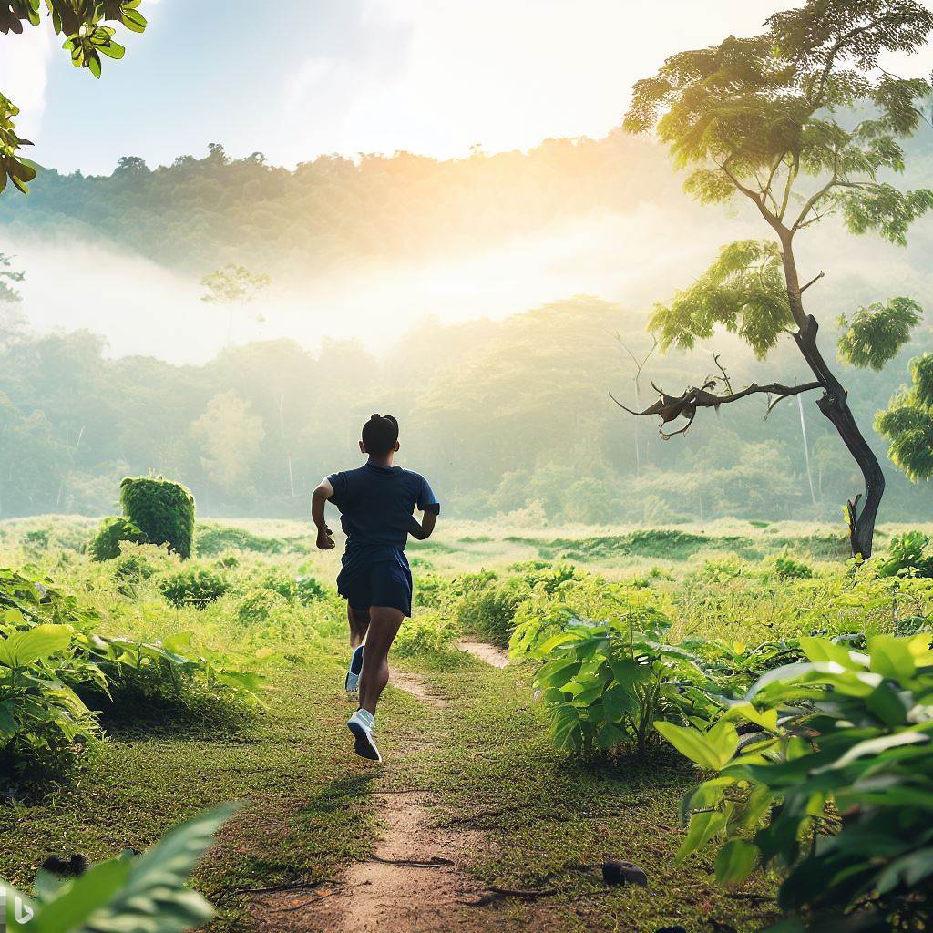 A silhouette of a runner out in nature.