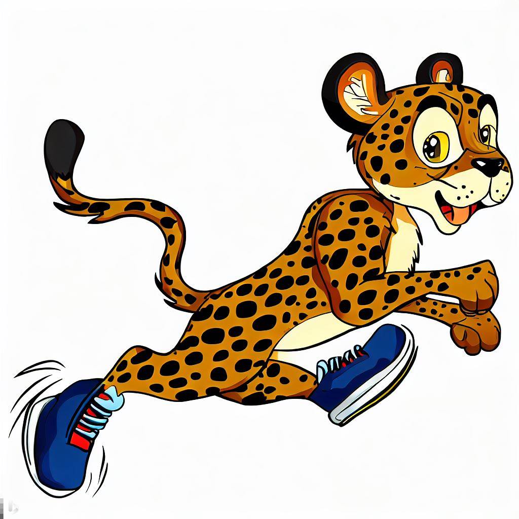 a cartoon cheetah with running sneakers on.