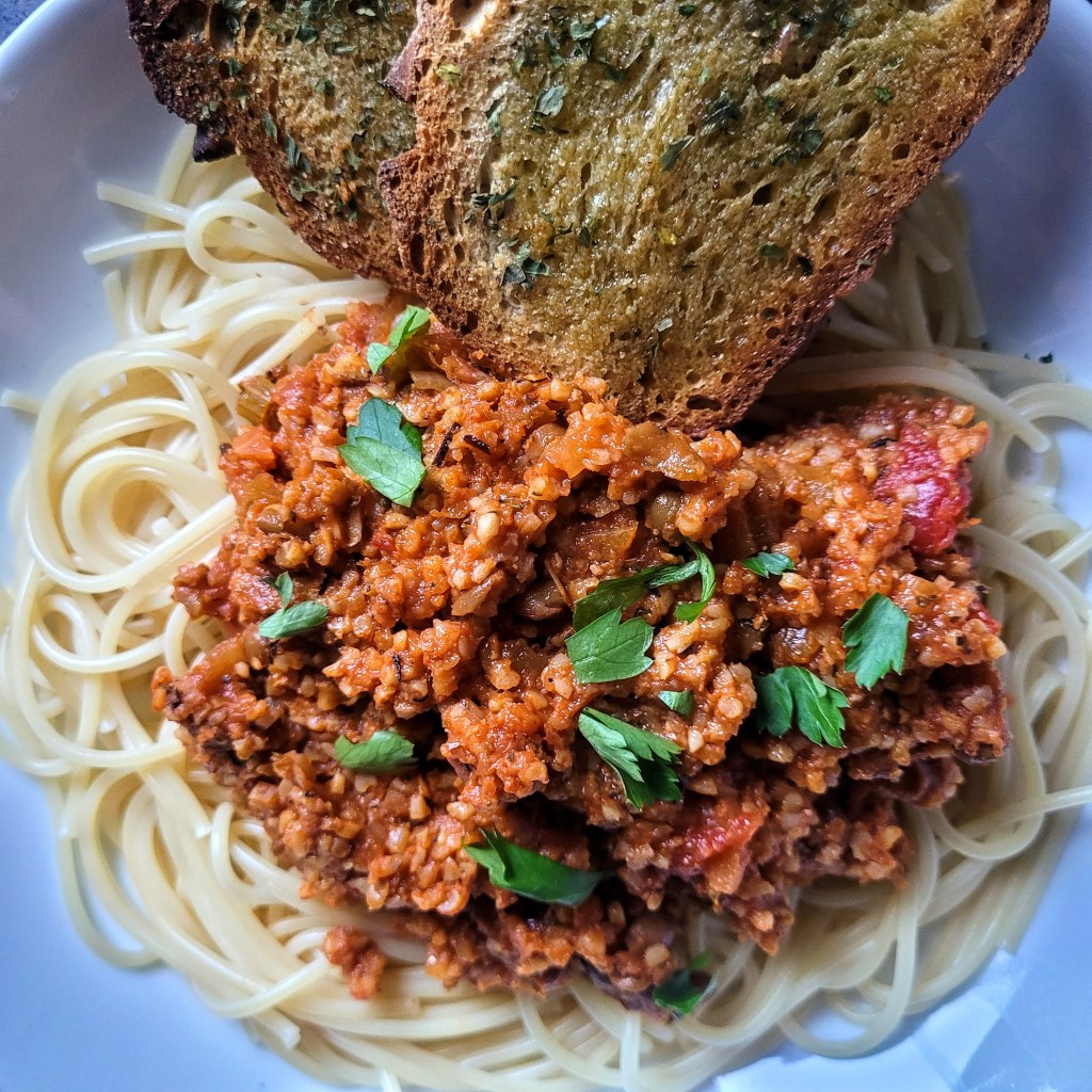 plant based vegan spaghetti bolognaise