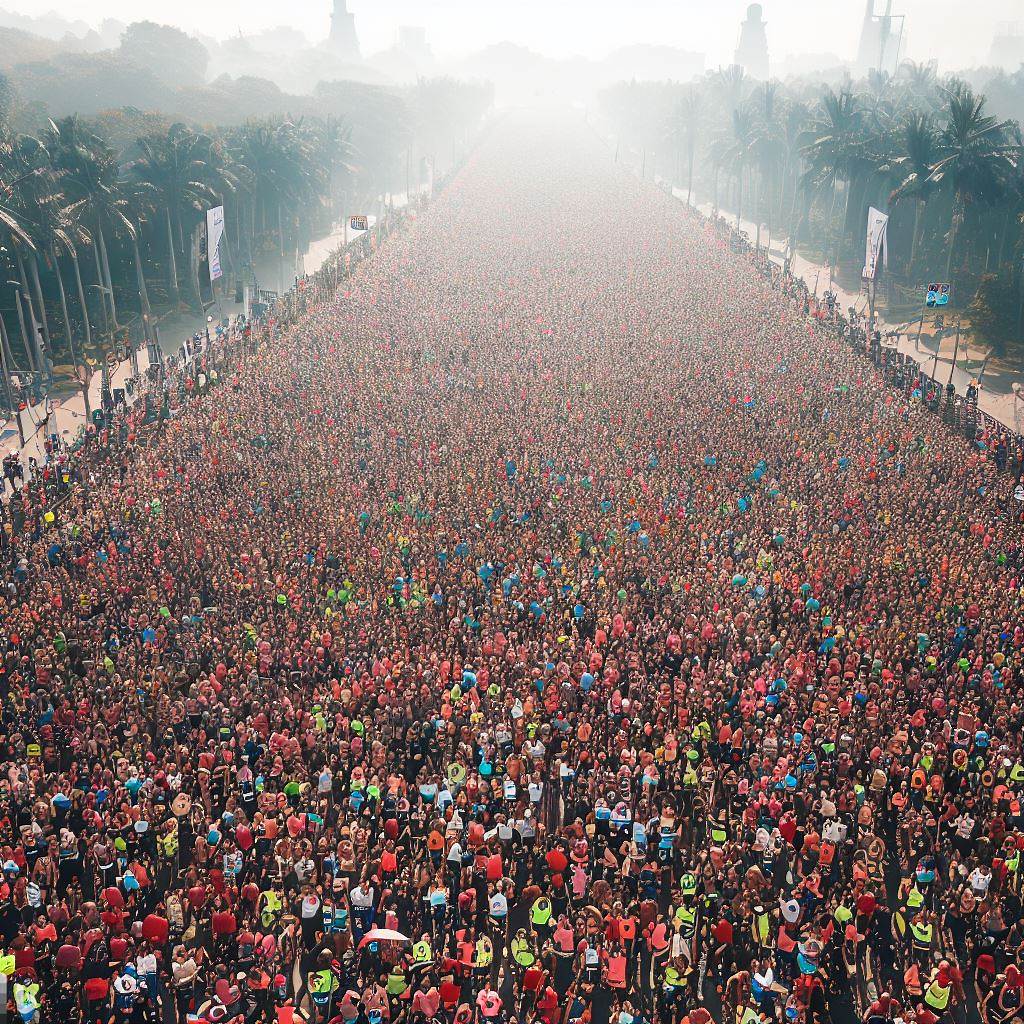 a large group of runners at a marathon running event.