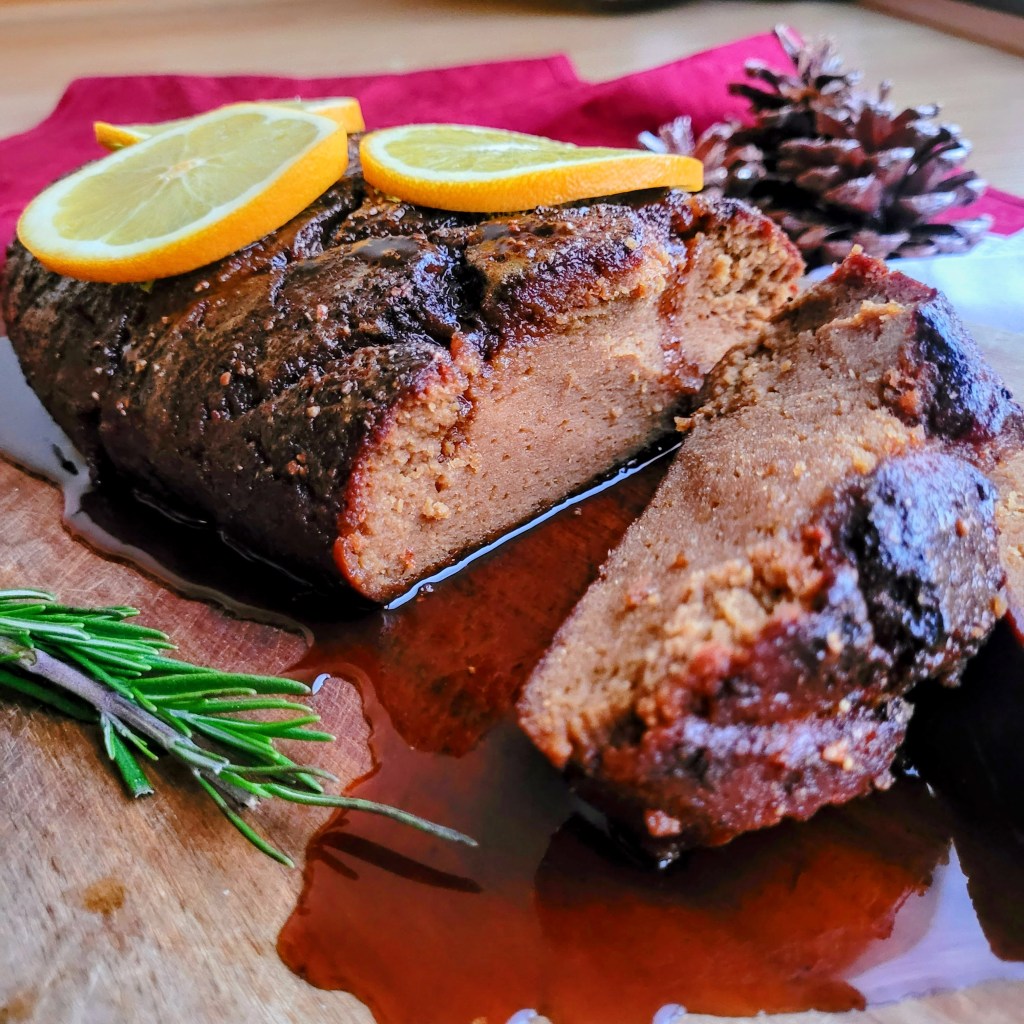 vegan seitan gammon joint roast with orange sticky glaze