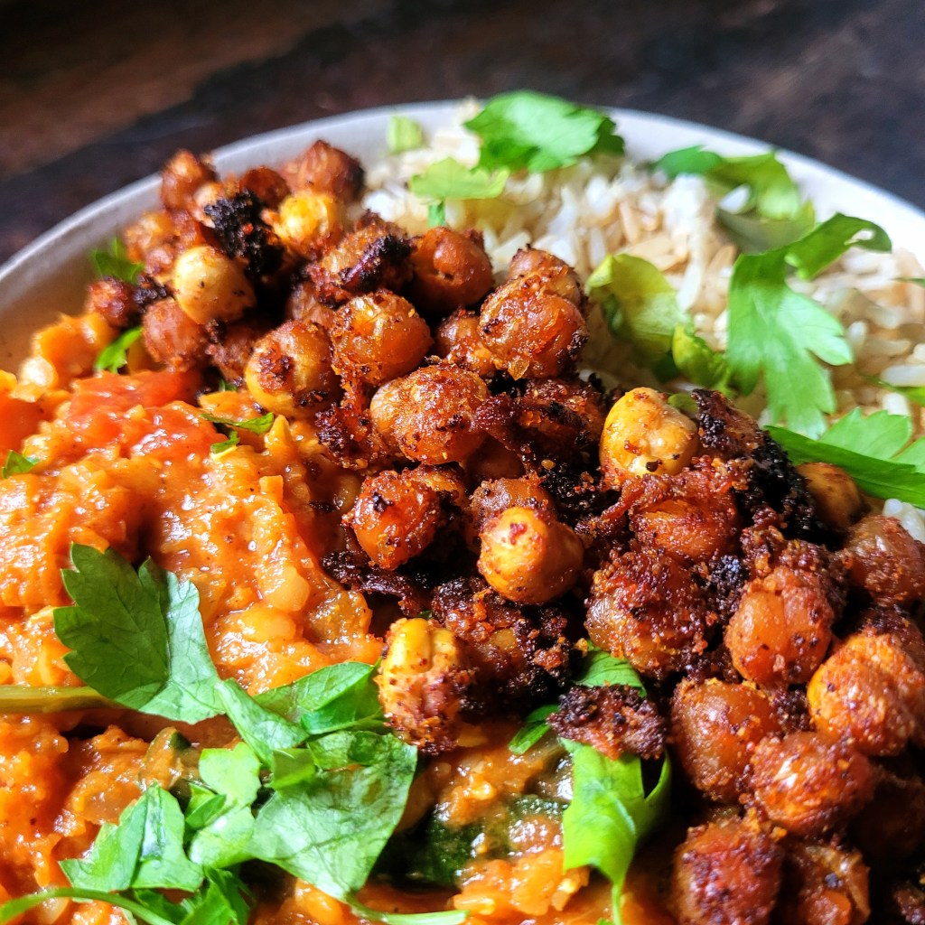 Red Lentil Dahl and Crispy Chickpeas