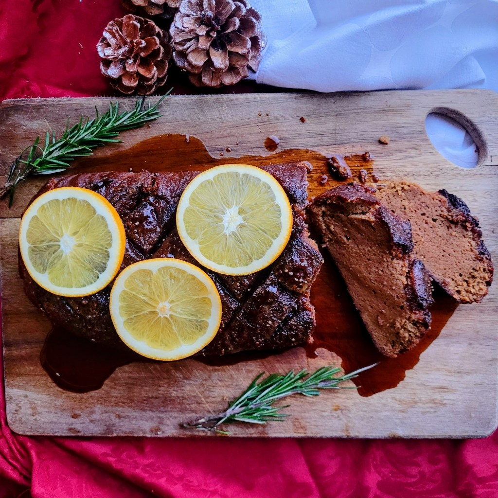 vegan seitan gammon joint roast with orange sticky glaze