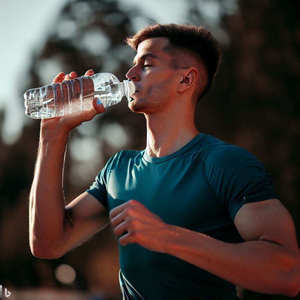 A runner drinking water during a run.