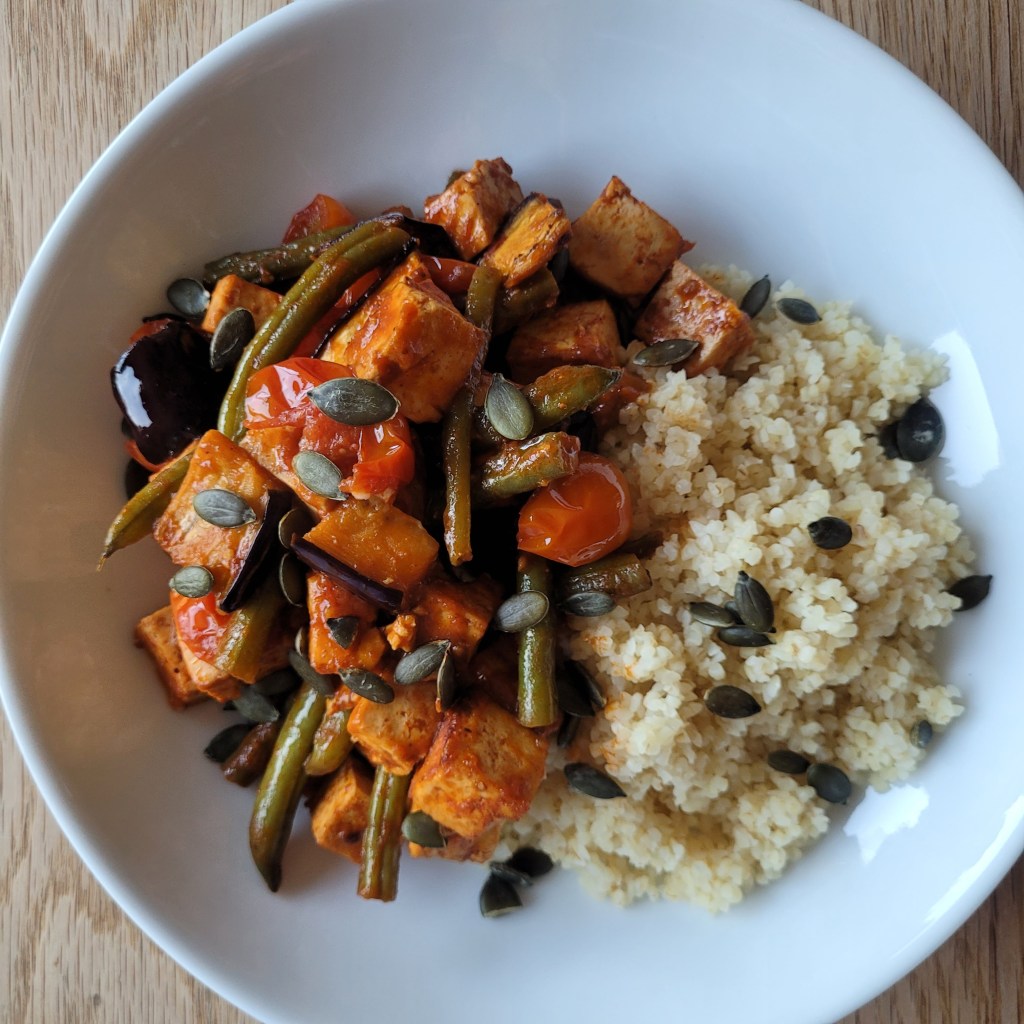 plant based vegan harissa spiced meditirranean stew